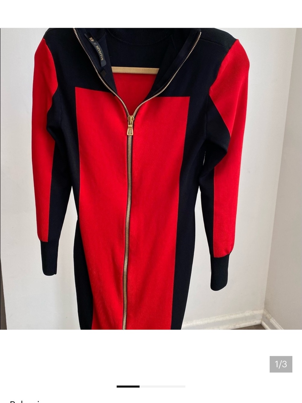Balmain Red and Black Colorblock Long-Sleeve Bodycon Dress